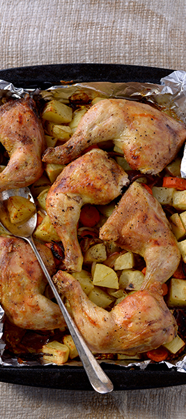 Oven Roasted Chicken Leg Quarters Served With Roasted Sweet Oven Roasted Chicken Leg Quarters Served With Roasted Sweet