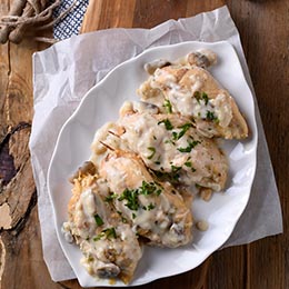 Mushroom stuffed cheesy garlic chicken breast fillets