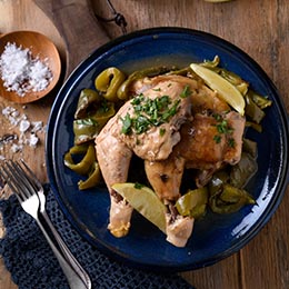 Crispy oven baked chicken leg quarters in a chilli and coconut sauce