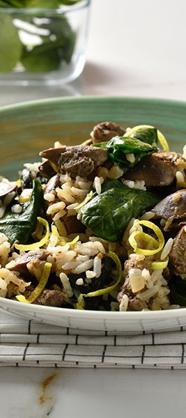 Chicken Livers, Spinach, and Rice
